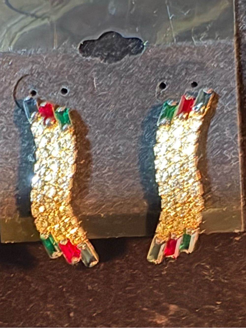 RhinestonrEarrings with Red and Green Baguette Accents